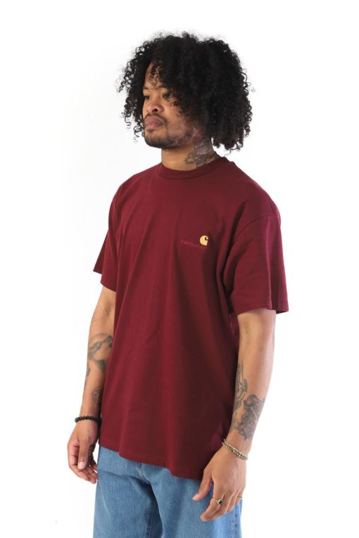 Carhartt WIP S/S American Script T-Shirt Organic Cotton Single Jersey Malbec